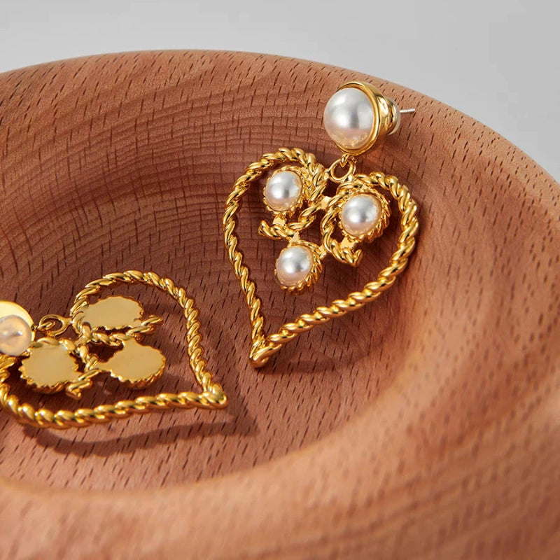 Delphine Heart-Shaped Pearl Hollow Earrings
