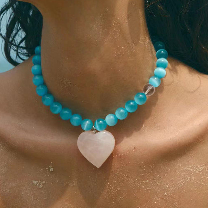 Bethany Glacier Blue Cat's Eye Beaded Necklace