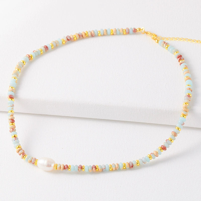 Olympia Pearl Turquoise Colorful Natural Stone Necklace