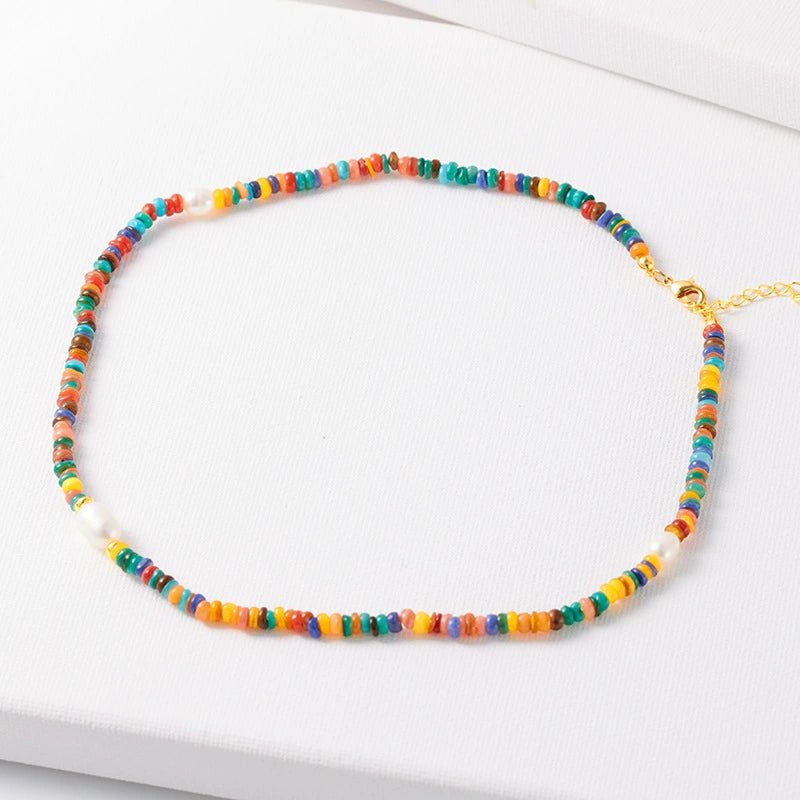 Olympia Pearl Turquoise Colorful Natural Stone Necklace