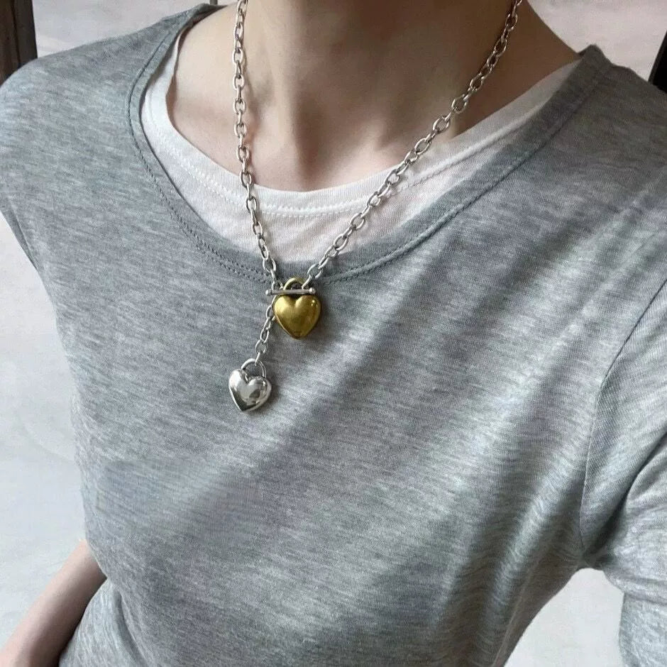 Cathy Gold and Silver Two-Tone Heart Pendant Necklace