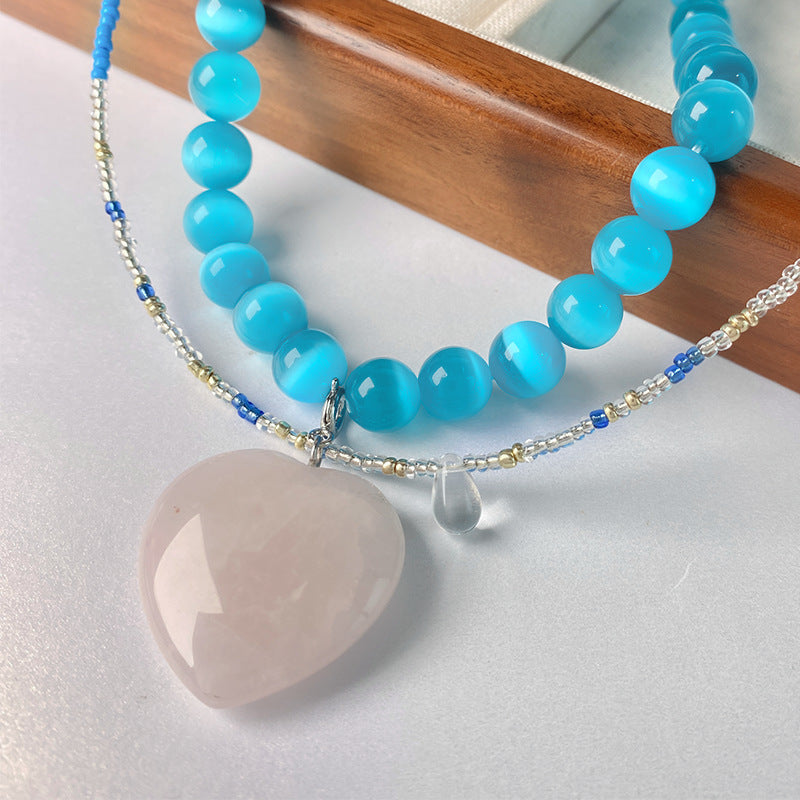 Bethany Glacier Blue Cat's Eye Beaded Necklace