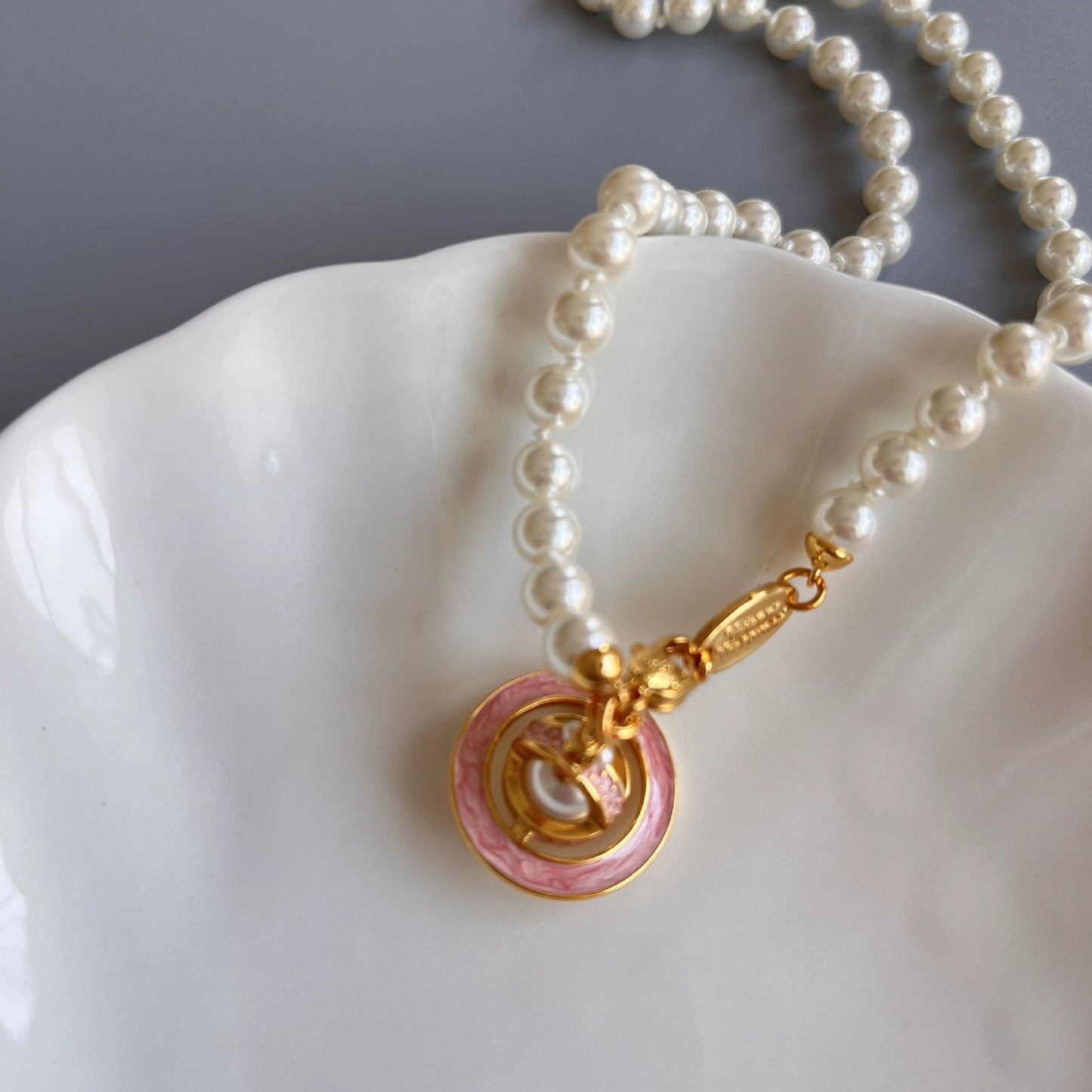 Charlene Enamel Saturn Pearl Necklace