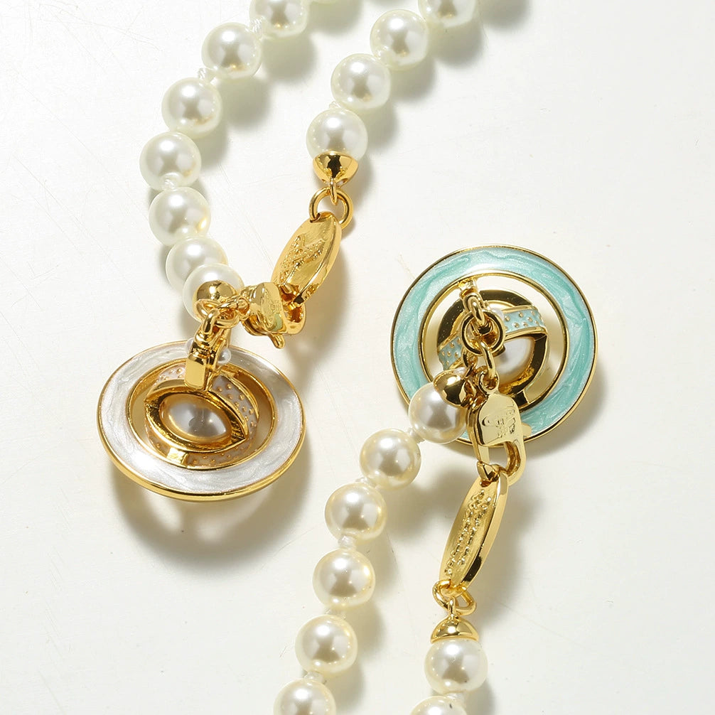Charlene Enamel Saturn Pearl Necklace