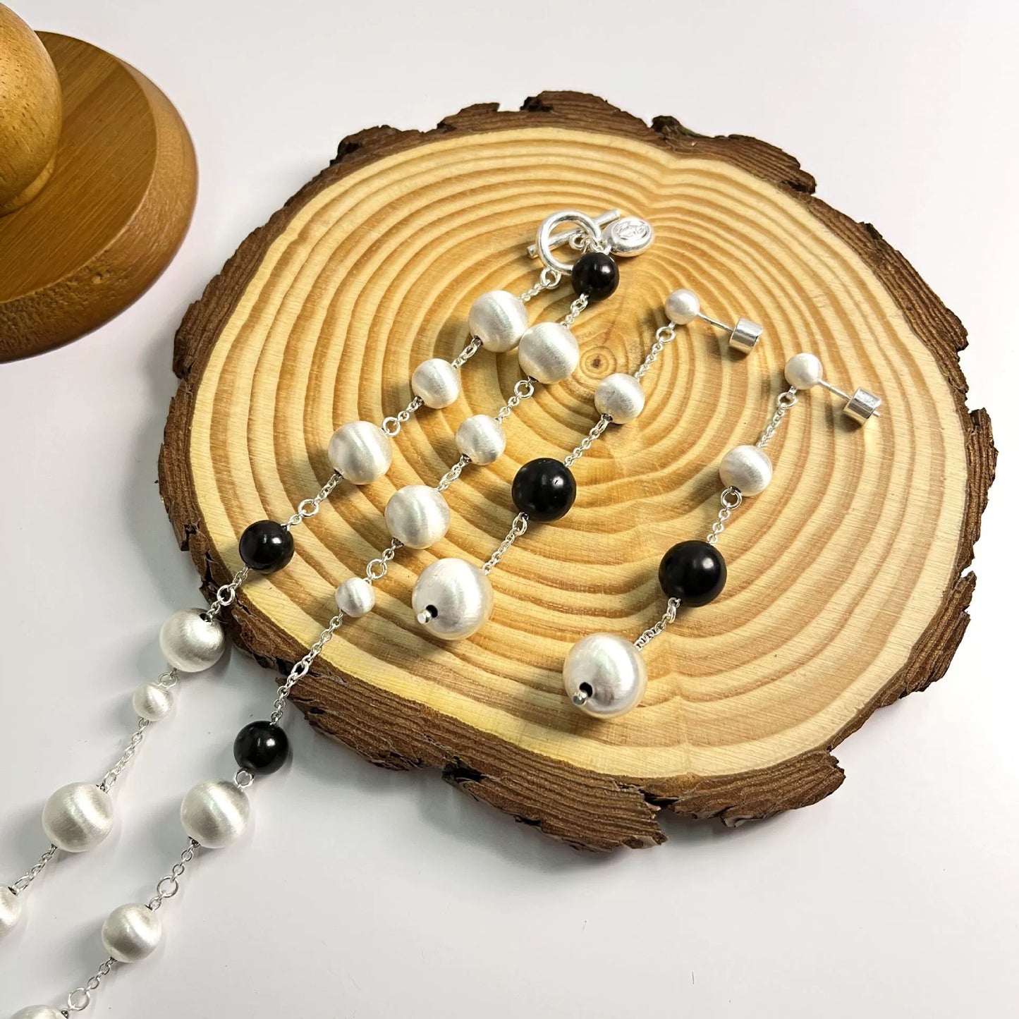 Matilda Brushed Ball and Ebony Wood Necklace