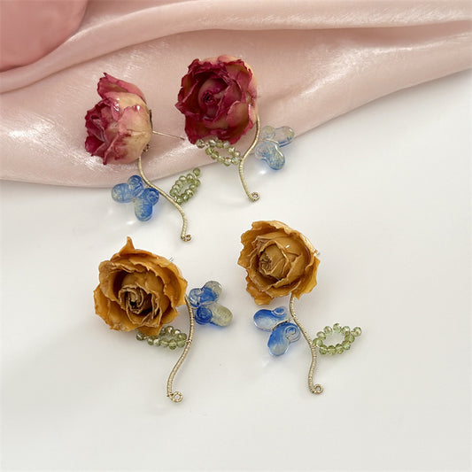 Rose On Stem Earrings