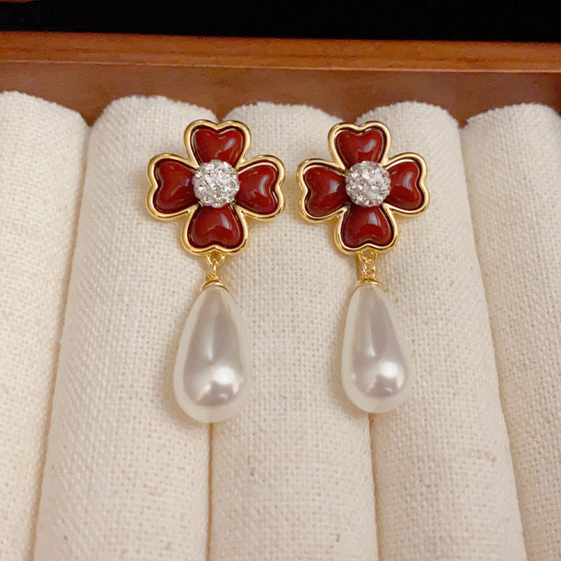 Veronica Flower Hanging Pearl Earrings