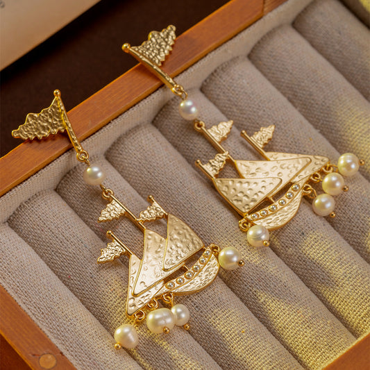 Natasha Pearl Boat Earrings