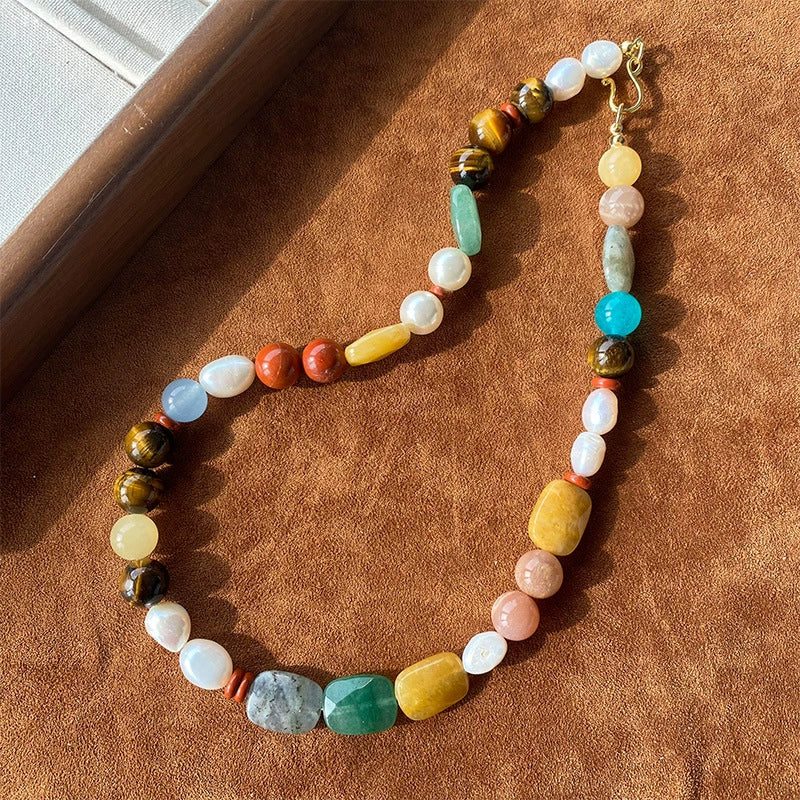 Zora Natural Stone and Pearl Necklace