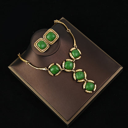 Antique Green Earring and Necklace Set