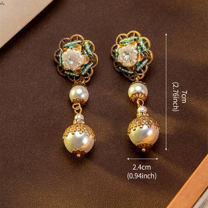 Fatima Vintage Pearl Flower Drop Earrings