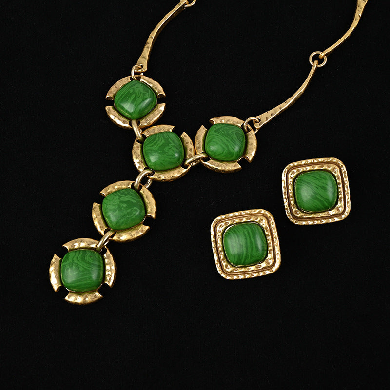 Antique Green Earring and Necklace Set