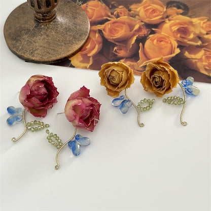 Rose On Stem Earrings