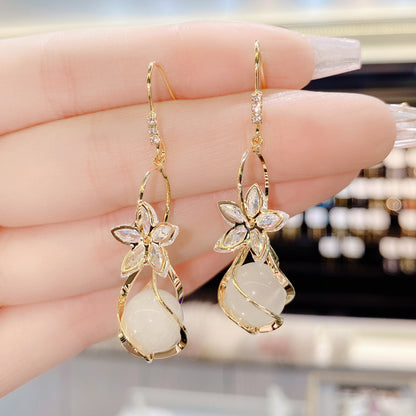 Adele Zircon Flower Cat's Eye Stone Earrings