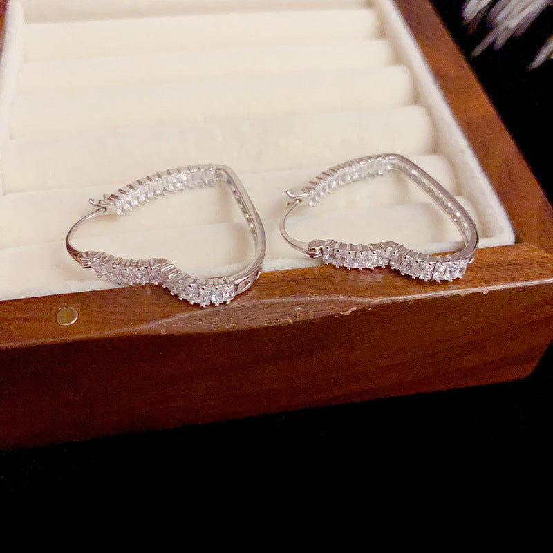 Blake Zircon Heart-Shaped Hoop Earrings