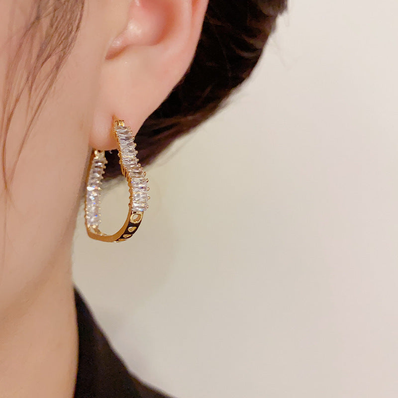 Blake Zircon Heart-Shaped Hoop Earrings