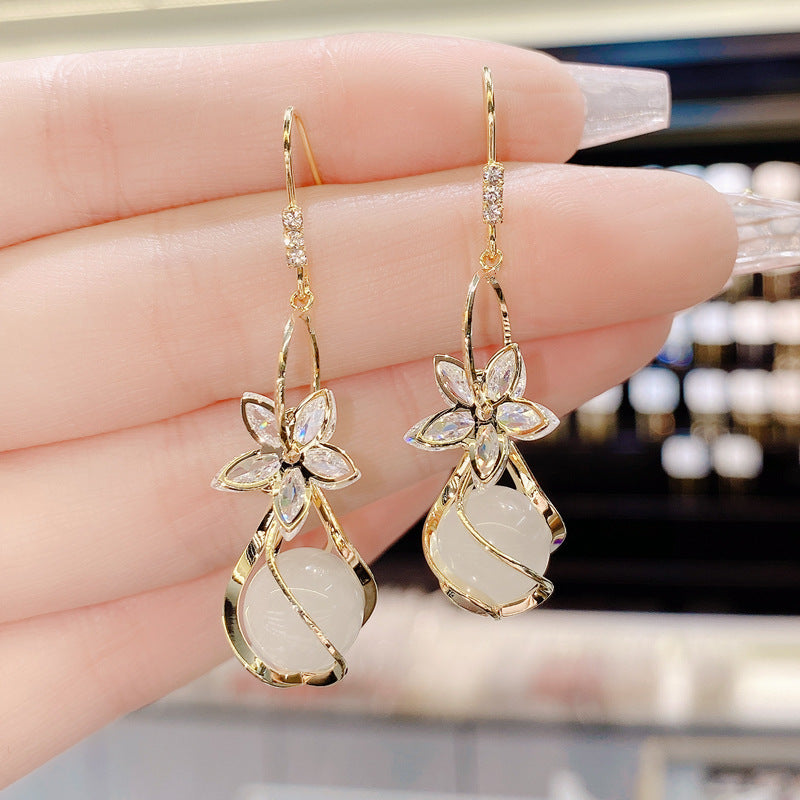 Adele Zircon Flower Cat's Eye Stone Earrings