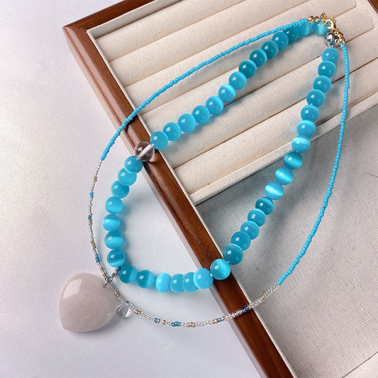 Bethany Glacier Blue Cat's Eye Beaded Necklace