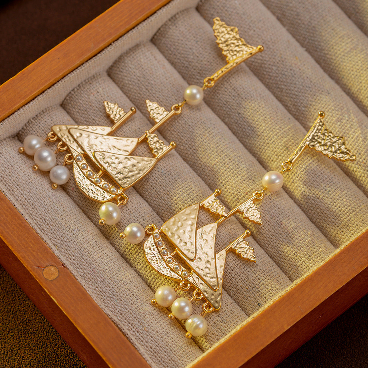 Natasha Pearl Boat Earrings