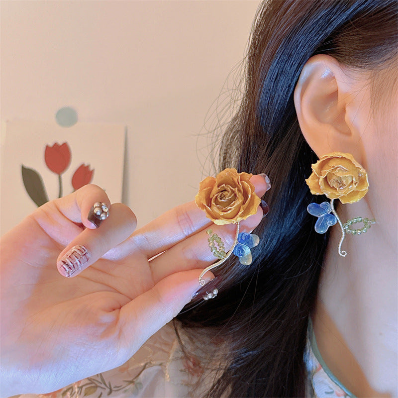 Rose On Stem Earrings