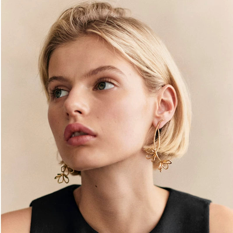 Rosalind Hollow Floral Brass Earrings