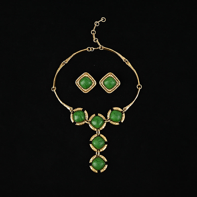 Antique Green Earring and Necklace Set