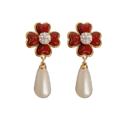 Veronica Flower Hanging Pearl Earrings