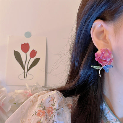 Rose On Stem Earrings