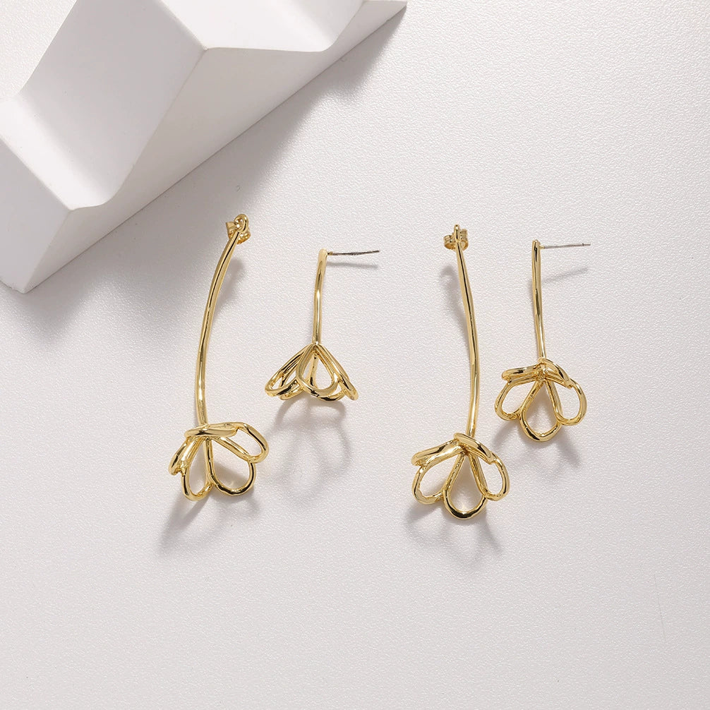 Rosalind Hollow Floral Brass Earrings