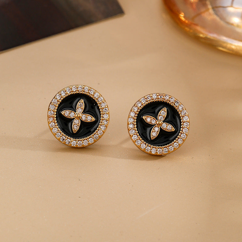 Black Drop Oil Cross Stud Earrings