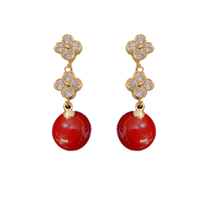 Rosabella Four Leaf Clover Red Pearl Earrings