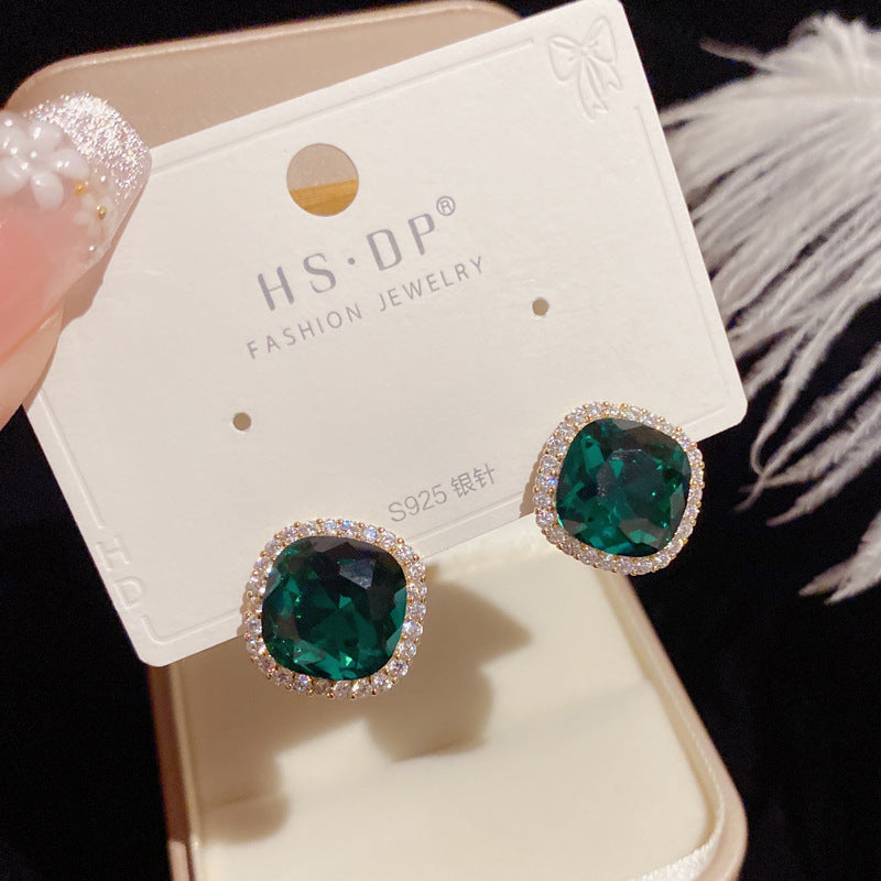 Gwyneth Stud Earrings With Green Crystal: