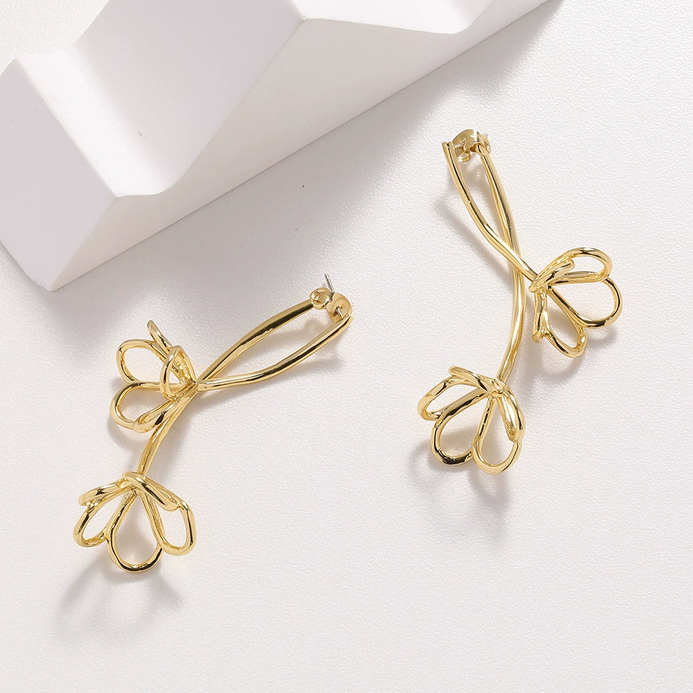 Rosalind Hollow Floral Brass Earrings