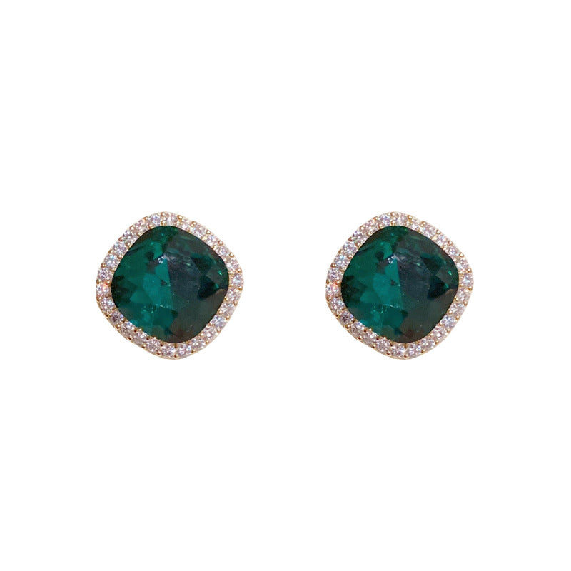 Gwyneth Stud Earrings With Green Crystal: