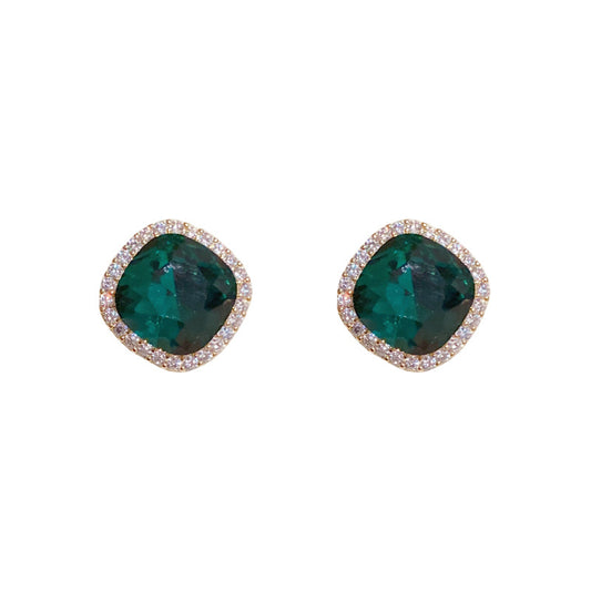 Gwyneth Stud Earrings With Green Crystal: