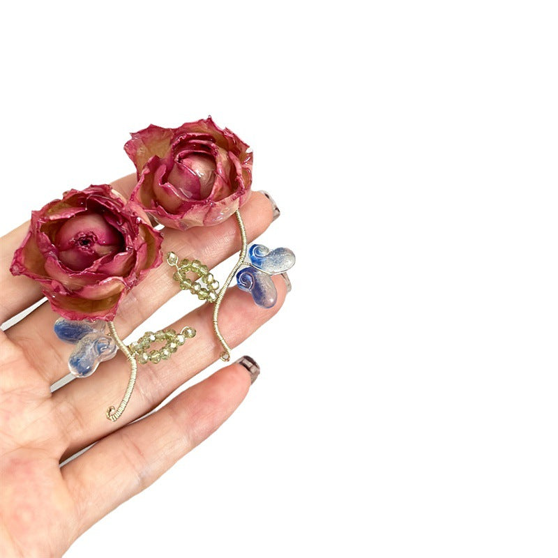 Rose On Stem Earrings