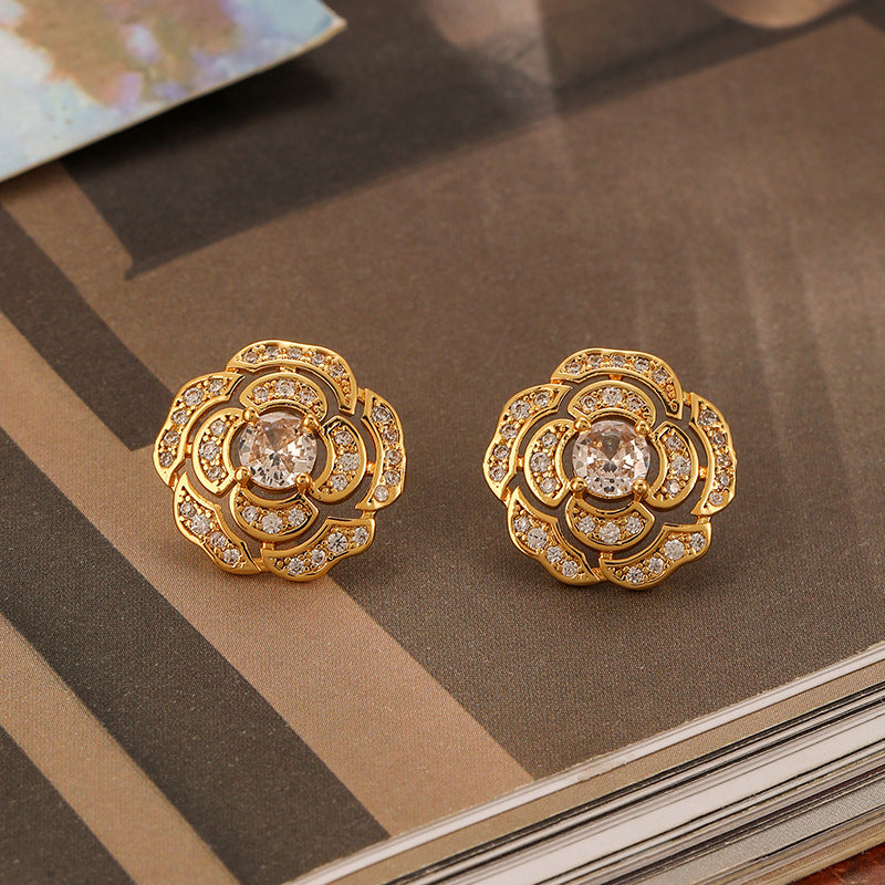 Vintage Floral Rhinestone Ear Studs