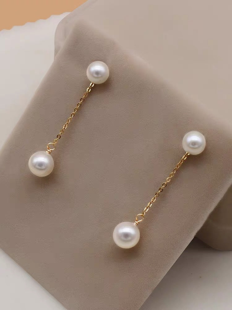 18K Gold Pearl Thread Earrings