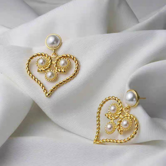 Delphine Heart-Shaped Pearl Hollow Earrings