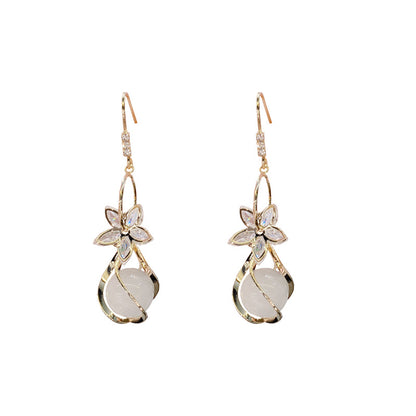 Adele Zircon Flower Cat's Eye Stone Earrings