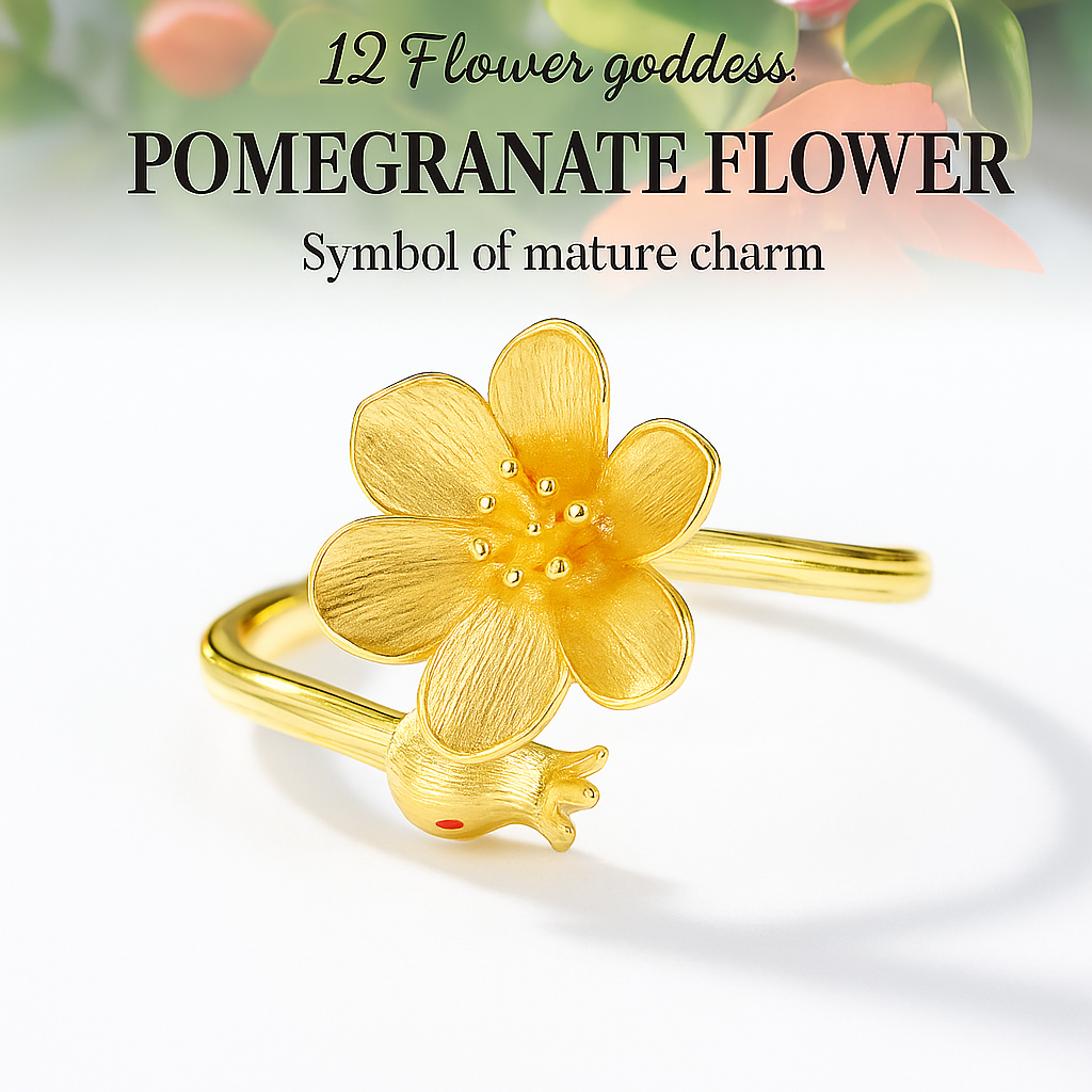 Twelve Flower Deity Ring – Pomegranate Flower (May)