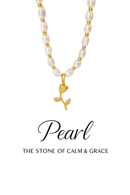 Golden Rose Pearl Necklace
