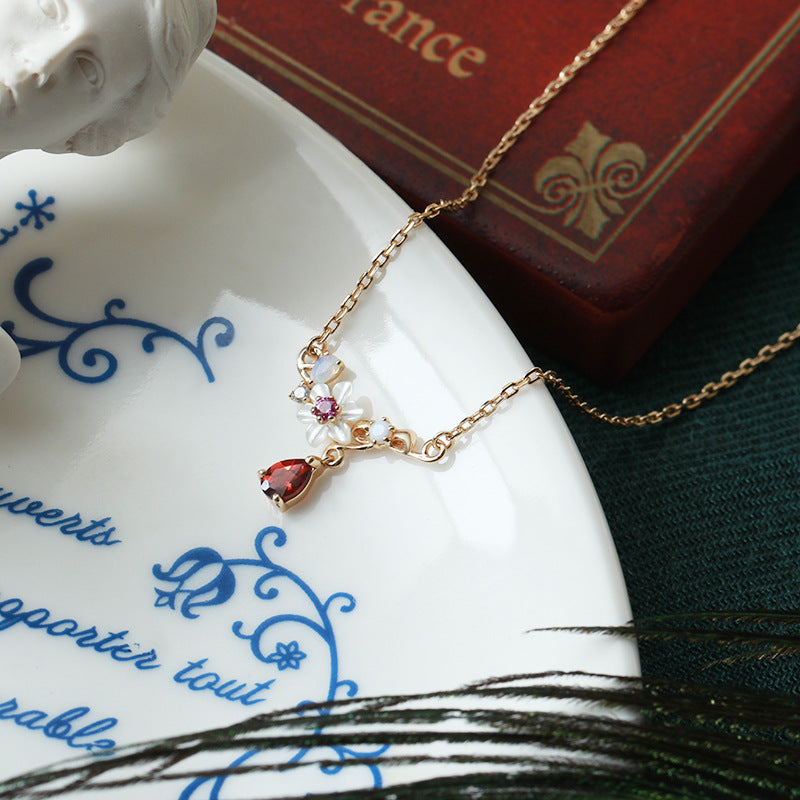 Rosalie Floral Garnet Necklace