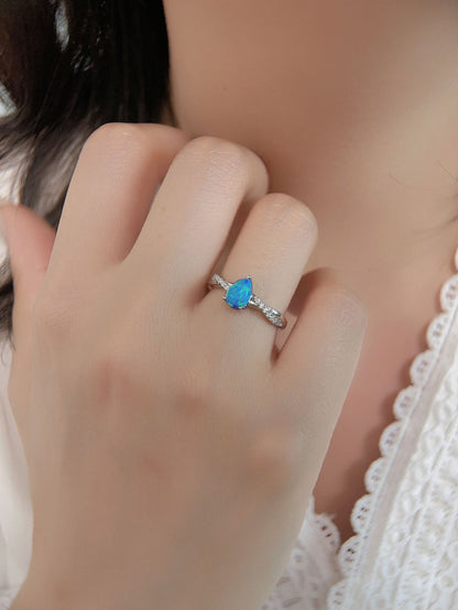 Ocean Glow Blue Opal Teardrop Ring