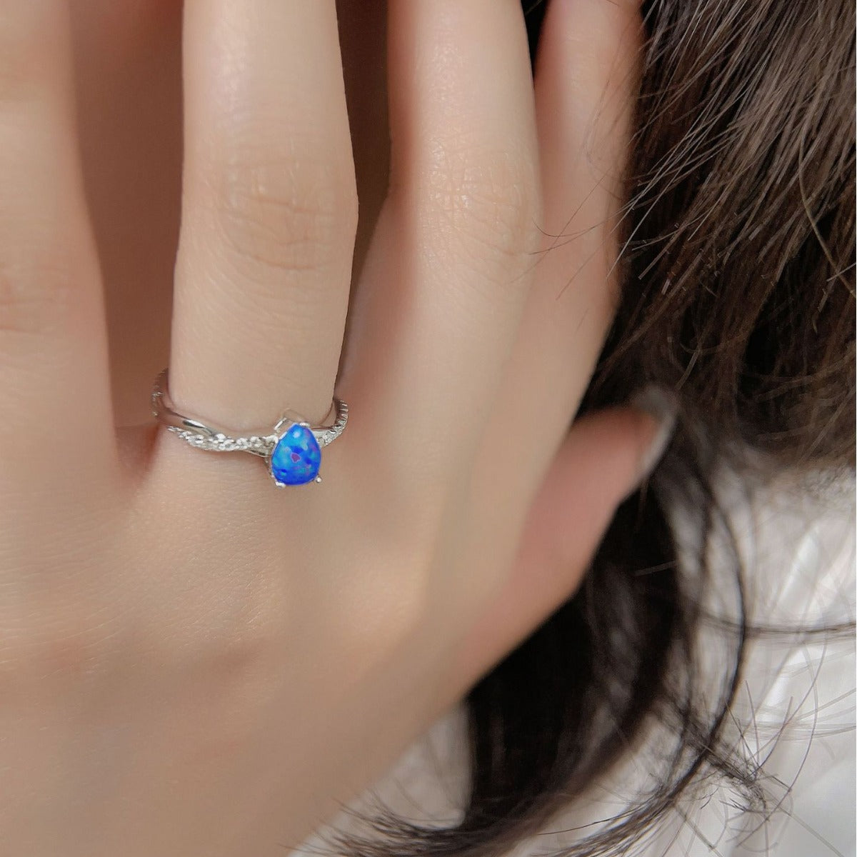 Ocean Glow Blue Opal Teardrop Ring