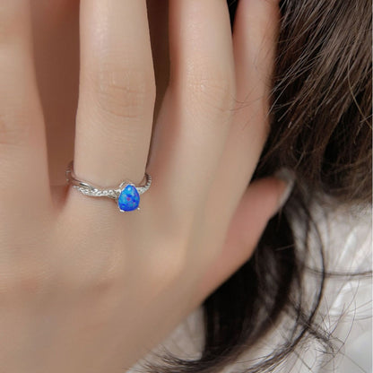 Ocean Glow Blue Opal Teardrop Ring