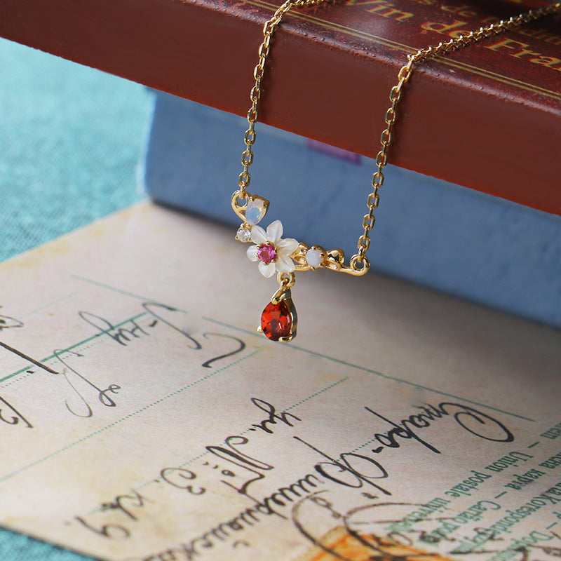 Rosalie Floral Garnet Necklace