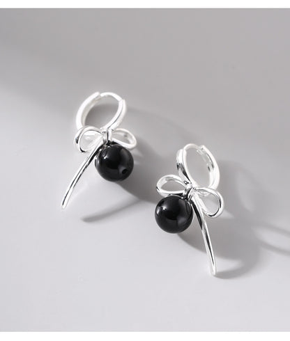 Bow Charm Pearl & Onyx Ear Cuffs