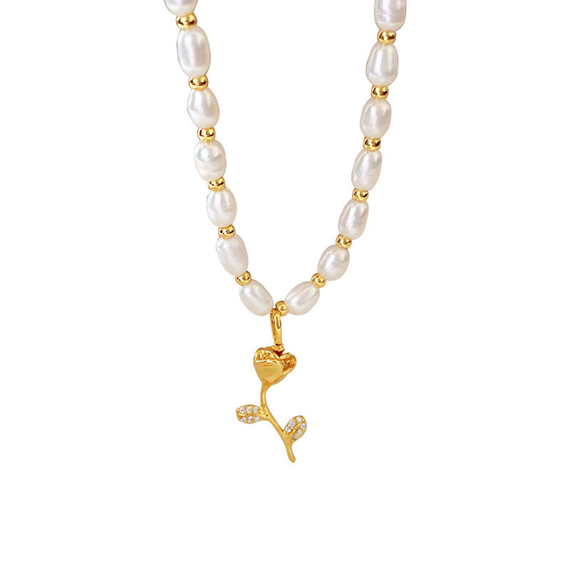 Golden Rose Pearl Necklace