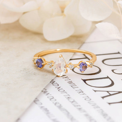 Moonlit Tears Tanzanite & Moonstone Ring